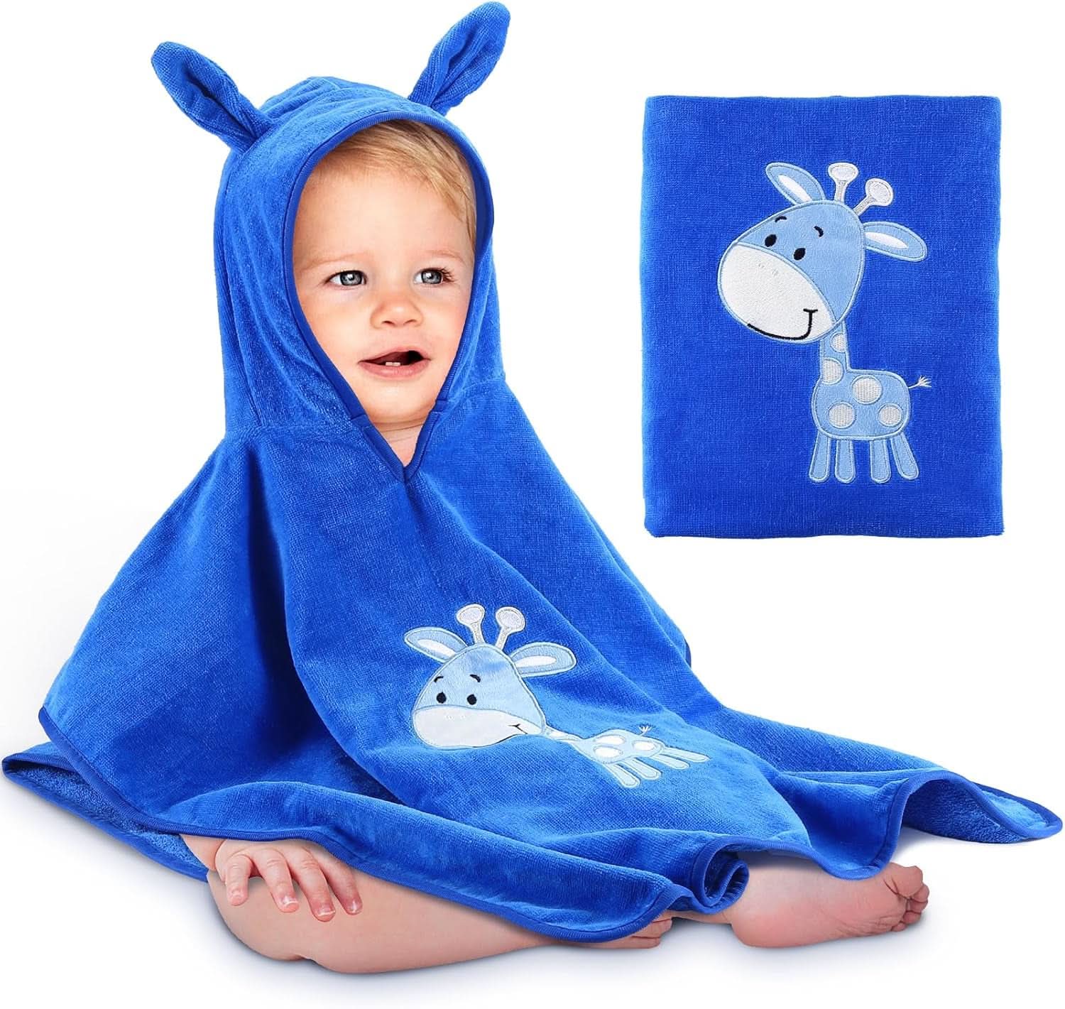 Oeko TEX dětské koupací pončo, 100% bavlna Mother and Child Naty Shop Blue Giraffe
