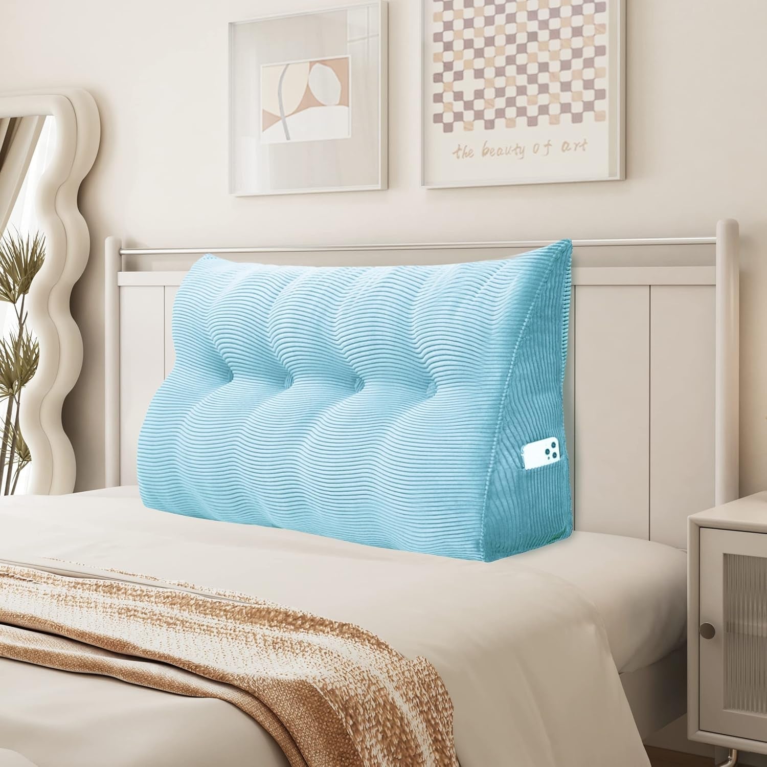 Pernă Johnear cu pană, pernă de citit pentru pat și canapea, pernă pentru spătar, pernă pentru tăblie, pernă lombară triunghiulară mare (gri, 45 cm)