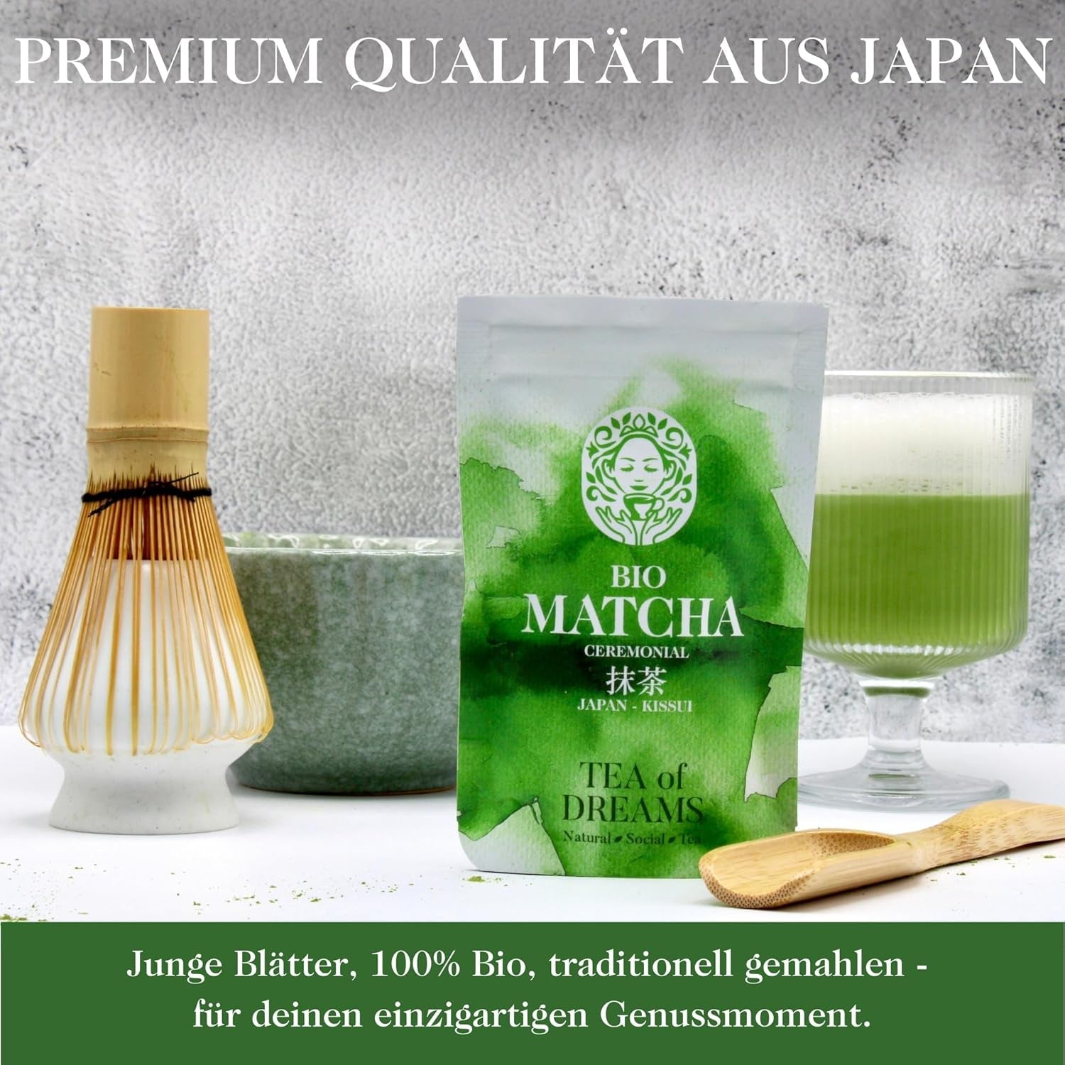 Pudră Matcha organică pentru ceai și Matcha Latte - Calitate ceremonială premium din Japonia - Ceai verde Kissui original - 30 g