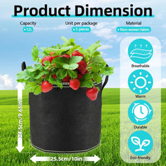 5 x 12L květináče na rajčata, netkané sáčky na sázení s držadly, zahuštěné a větrané zahradní květináče, opakovaně použitelné sáčky na sázení brambor, rajčat, zeleniny, květin a jahod