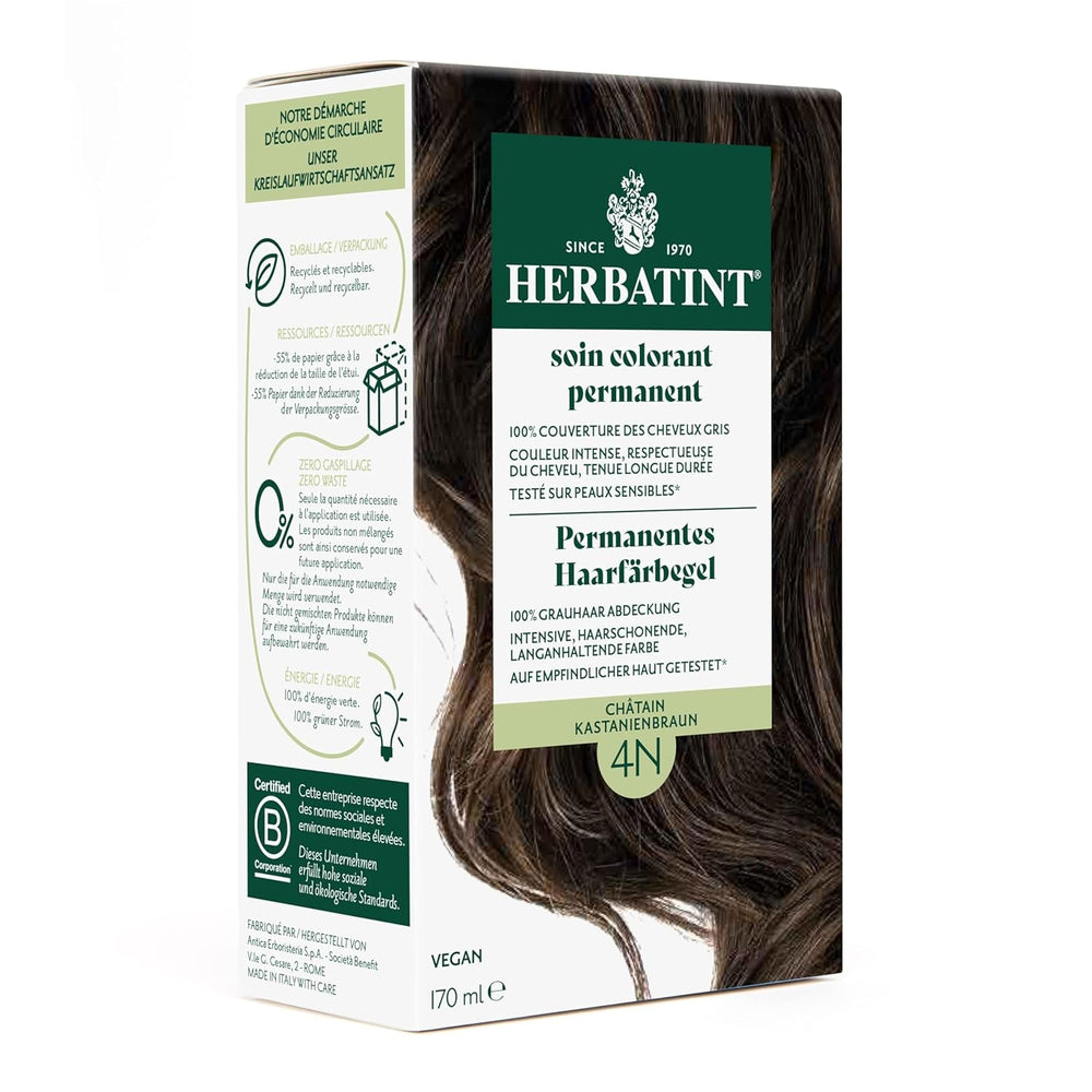 Gel pentru vopsirea permanentă a părului 6N blond închis - 170 ml I Fără amoniac, acoperire 100% a părului gri I Testat pe piele sensibilă, cu 8 extracte de plante Vopsea pentru par Naty Shop 4N maro castaniu