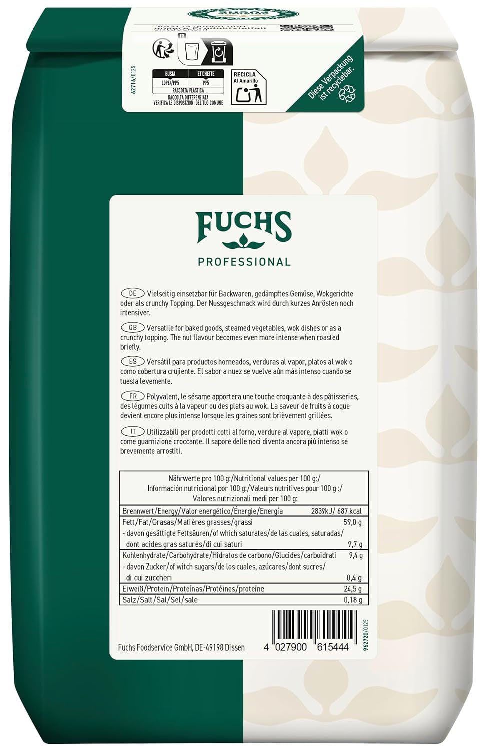 - Sezamové peklo | Zum Zubereiten von Sushi, Würzen von Wokgerichten nebo topping | Profi-Qualität für Großverbraucher und Gastronomie | 1 kg v recyklovatelném pytli