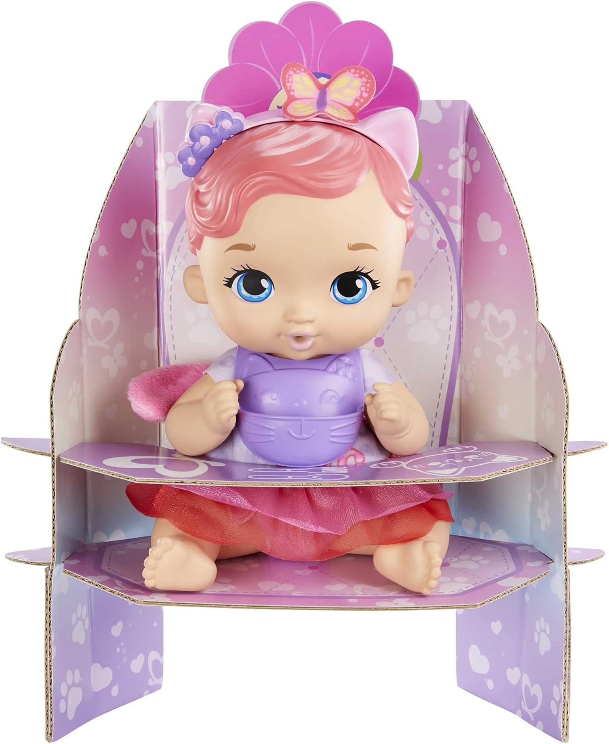 My Garden Baby HHL21 - Katzen-Baby Puppe (růžová Haare) s Katzenohren a süßem Jasmin-Duft, včetně Lätzchen, Fläschchen und Stoffwindel, Spielzeug für Kinder - ab 3 Jahren