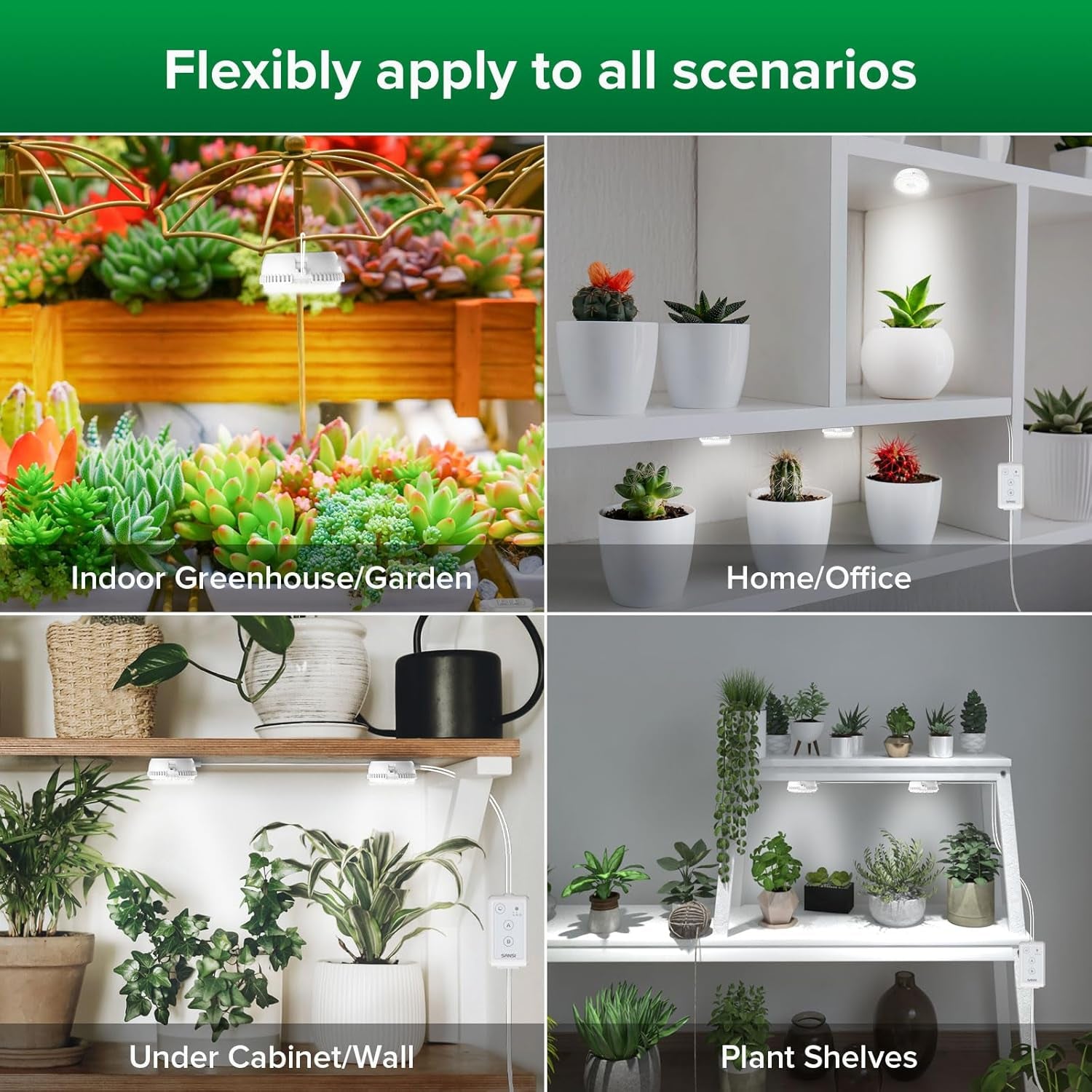 SANSI LED světlo na pěstování pokojových rostlin 2 hlavy s plným spektrem 10 W (ekvivalent 150 W) 4/8/12 hodin časovač pro pokojové rostliny skleníkové hydroponické závěsné světlo