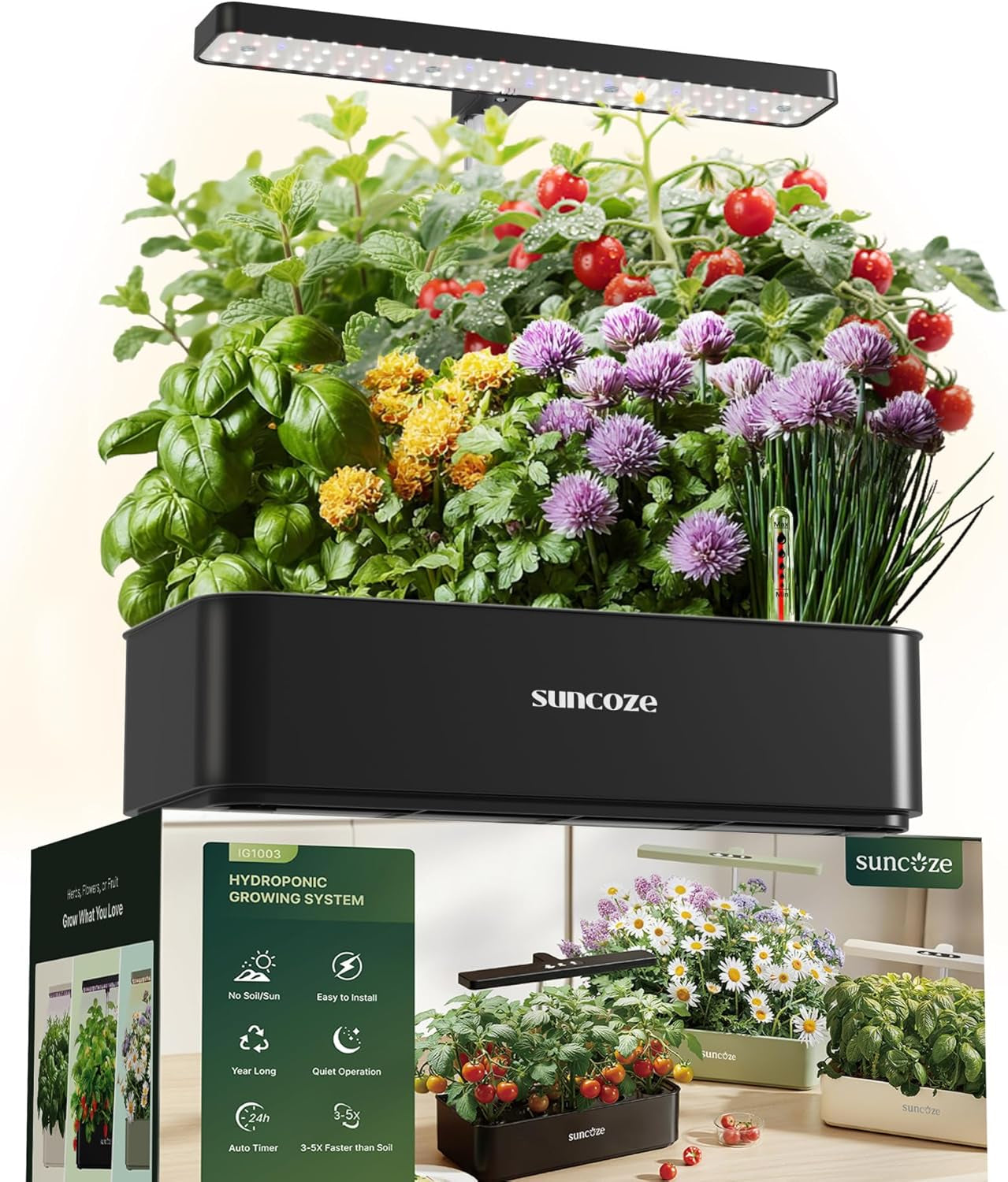 Sada 12 kapslí Hydroponic Grow System, 24W LED vnitřní zahradní lampa, 4L nádrž na vodu s tichým čerpadlem, výškově nastavitelný sázeč bylinek, sada pro vnitřní zahradničení, zahradnické dárky, béžová