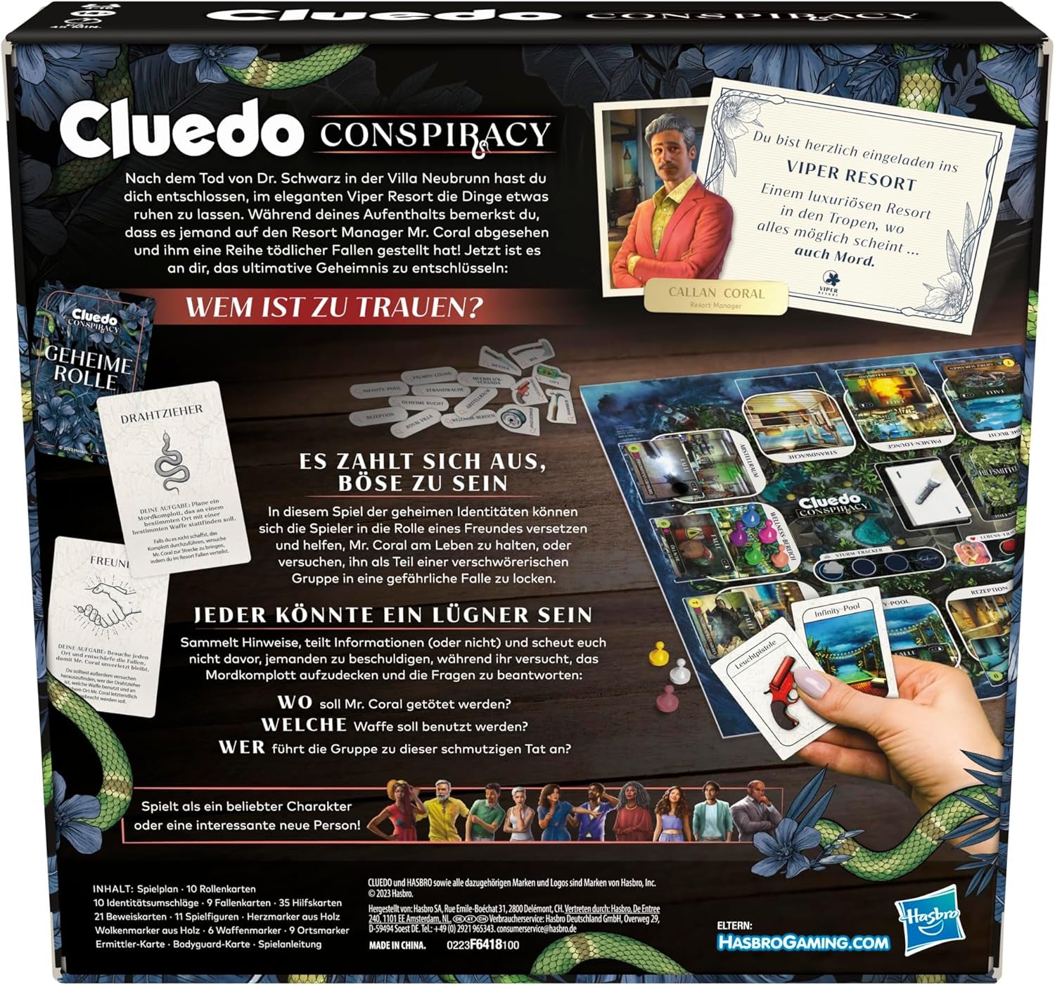 Desková hra Cluedo Conspiracy od Hasbro Gaming pro dospělé a dospívající, německá verze tajemné hry, pro 4–10 hráčů ve věku od 14 let