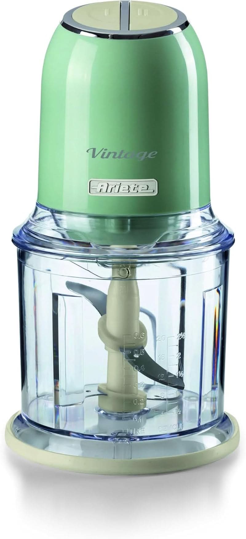 Ariete Vintage 438, Retro Elektrischer Gemüse- Und Ice-Crusher Mit 2 Geschwindigkeitsstufen, 4 Edelstahlklingen, Rutschfesten Standüßen, 600 Ml Fassungsvermögen, 400 W, Béžová matka a dítě Naty Shop Vert