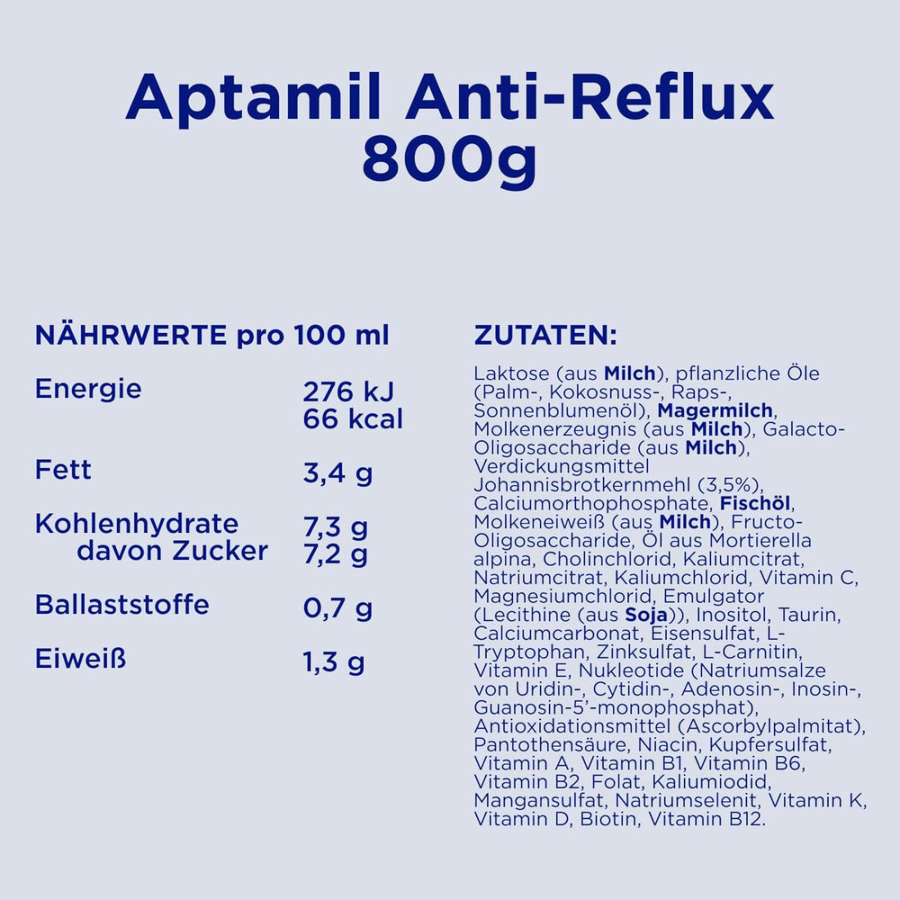 Aptamil Anti-Reflux - kompletní složení od narození Dietní opatření Zvracení a regurgitace dětská výživa sušené mléko 1 x 800 g