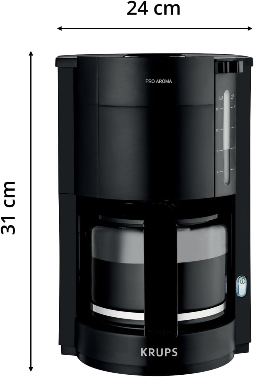 Krups F30908 ProAroma Espressor cu filtru și carafă de sticlă, capacitate 1,25 l, 10-15 cești, 1050 W, negru