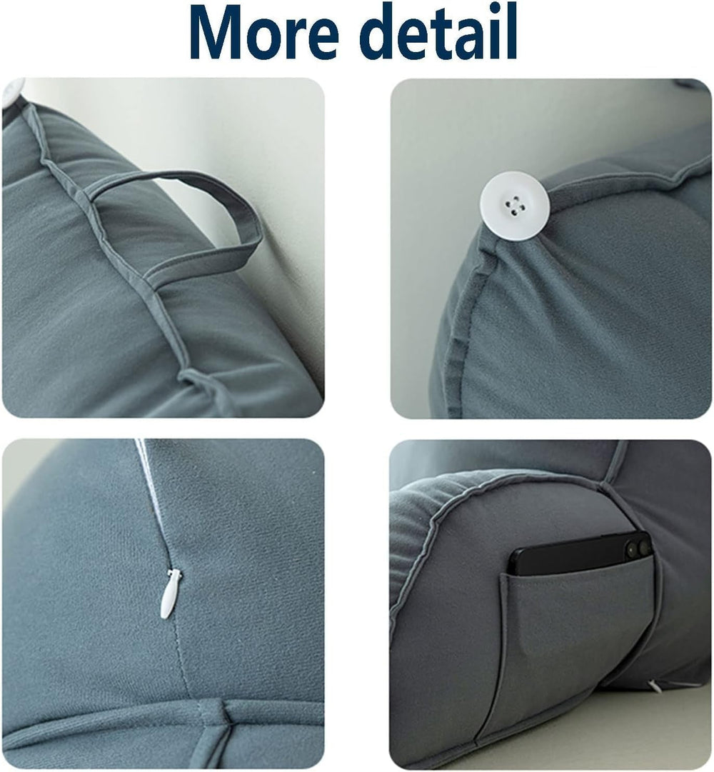 Pernă de citit cu cotiere, pernă de spate pentru canapea, pernă de cărți pentru pat, cu rolă detașabilă pentru gât, pernă de susținere a scaunului pentru relaxare, joacă, citit, vizionat la televizor