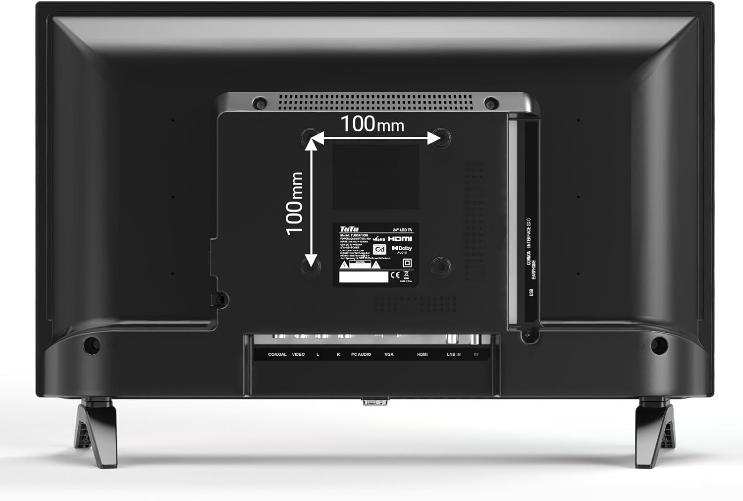 Televizor LED HD TuTu de 24 de inci (60 cm) cu tuner triplu (DVB-T/T2-CS/S2), player media USB, HDMI, VGA, CI/CI+, mod hotel (2024, 220 volți)