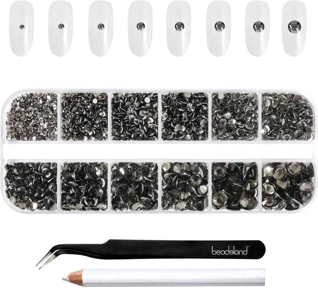 Beadsland 2500Pcs Glas Nailart Strasssteine Kristall Flatback Edelsteine Runde, ​​Für Handwerk Gemischt 8 Größen SS4 ~ SS30 Mit Picking Pinzette Und Stift (Kristall Weiss)