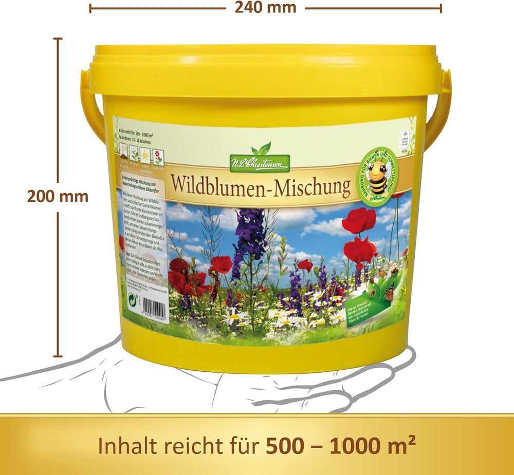 Wild Flower Mix NL Chrestensen | 5L vědro pro 500-1000 m² | Vytrvalá semena květin | Louka s divokými květy pro včely a motýly | Na zahradu, louku