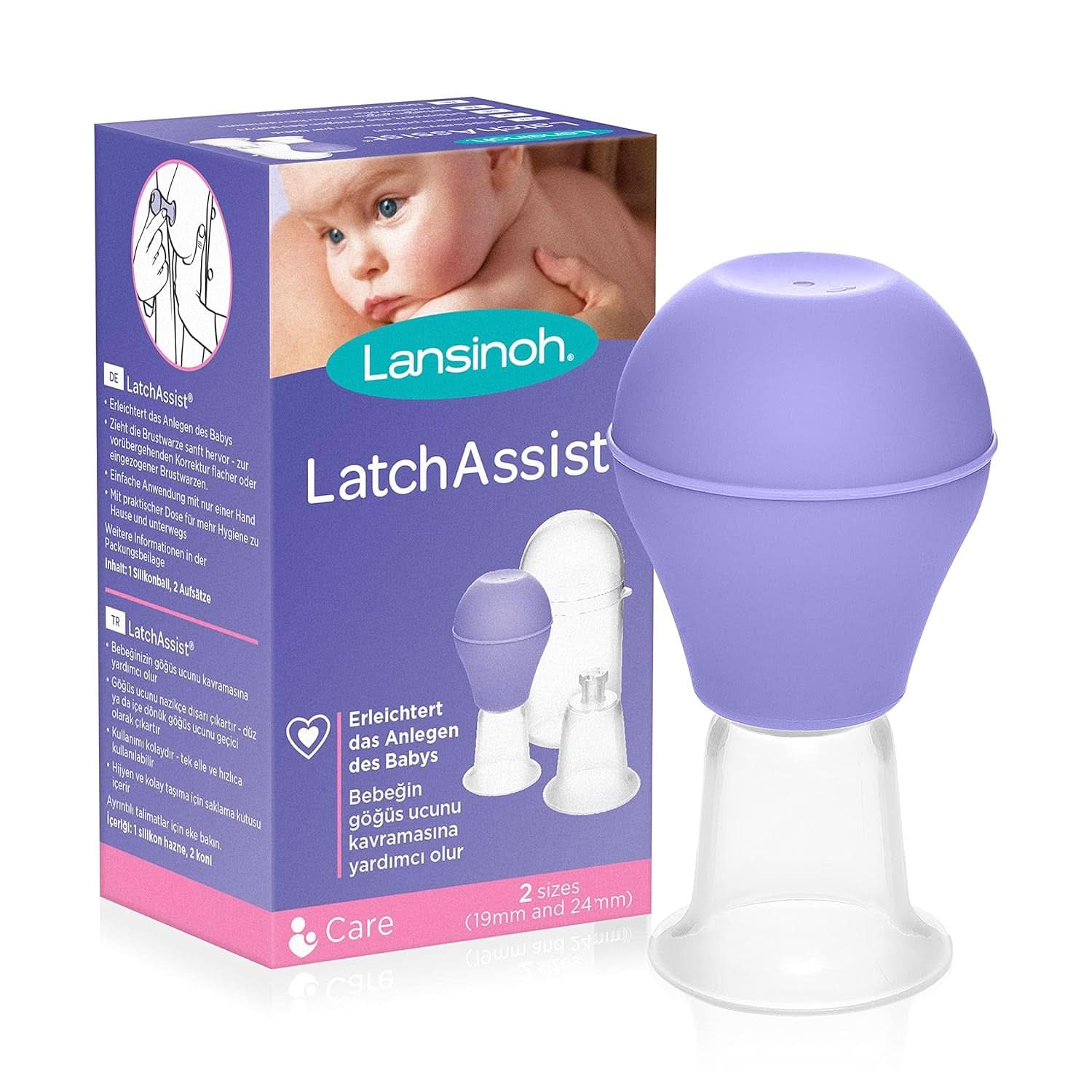 Lansinoh Latch Assist Nipple Everter s pouzdrem pro kojící maminky, nabízí dočasnou korekci plochých nebo vpáčených bradavek, 2 velikosti kuželů v balení a hygienické pouzdro Příslušenství Hrana a Alaptare Bebe Naty Shop Latchassist Brustwarzenformer