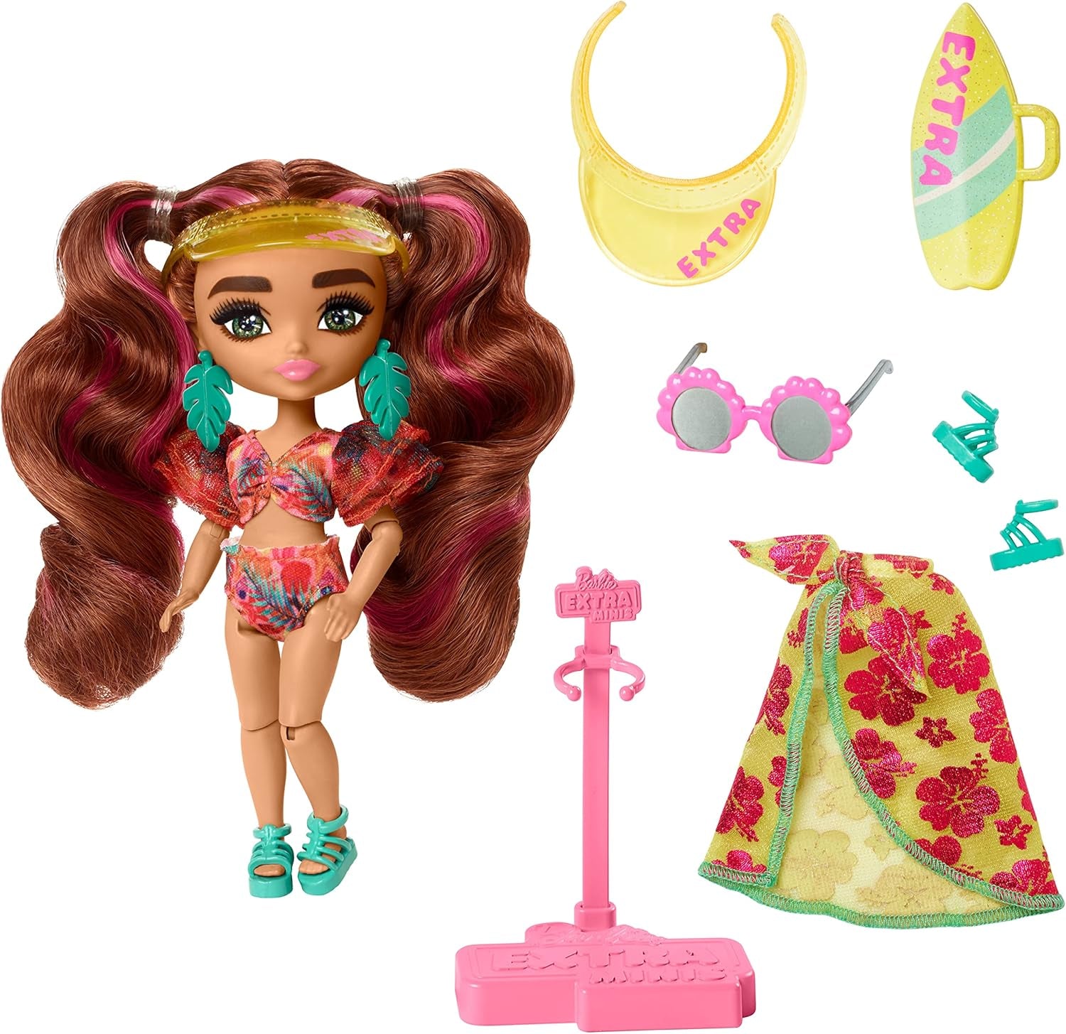 Barbie Extra Fly Reisepuppe - Mini Puppe mit Wüstenoutfit, glitzerndem Cape und Kaktus-Koffer, bewegliche Ellbogen und Knie für modebewussten Spielspaß, für Kinder ab 3 Jahren, HPB19