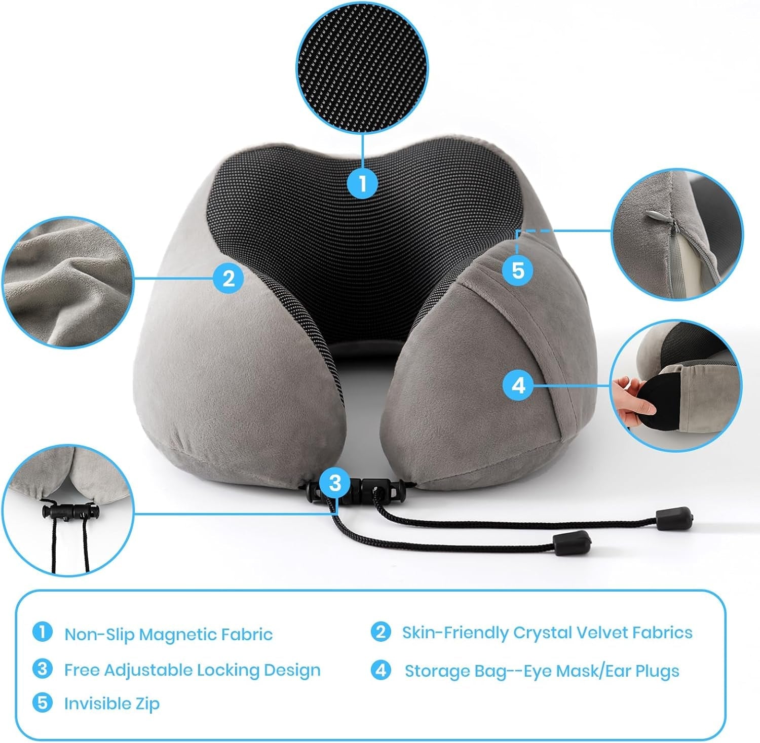 Good Nite Neck Pillow Airplane Neck Pillow Travel Pillow Adult Neck Pillow Car Home Pillow Head Pillow Ergonomic Memory Foam Washable With Narrow Back Adjustable Grey Perne calatorie Naty Shop