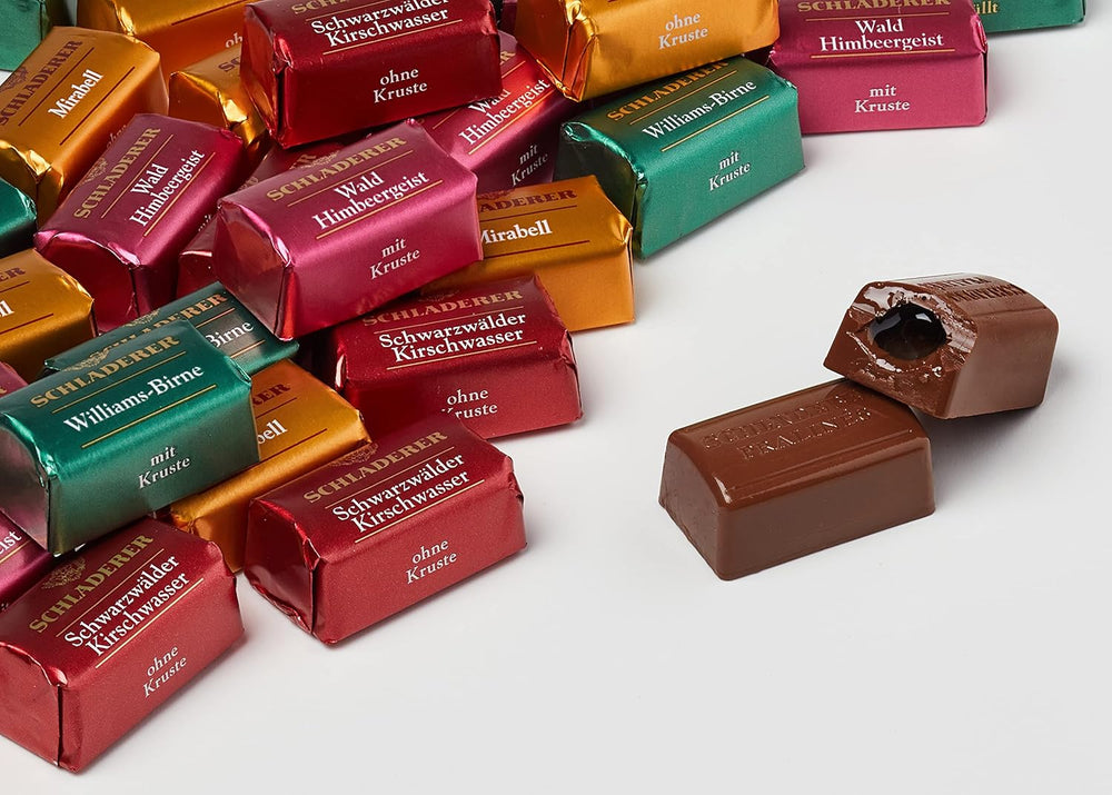 Pralinky RCP Schladerer, jemný sortiment, mléčná a hořká čokoláda, s cukrovou krustou i bez, tekutá náplň, obsahuje alkohol, skvělý dárek, 255g