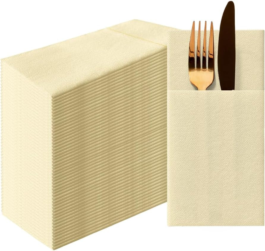 PAW - Șervețele pentru tacâmuri Airlaid - Fabric-like (39 X 40 Cm 1/8 fold) | 50 bucăți | Horeca | Ideal pentru nuntă, botez, comuniune, aniversare | Buzunare pentru tacâmuri | Gri