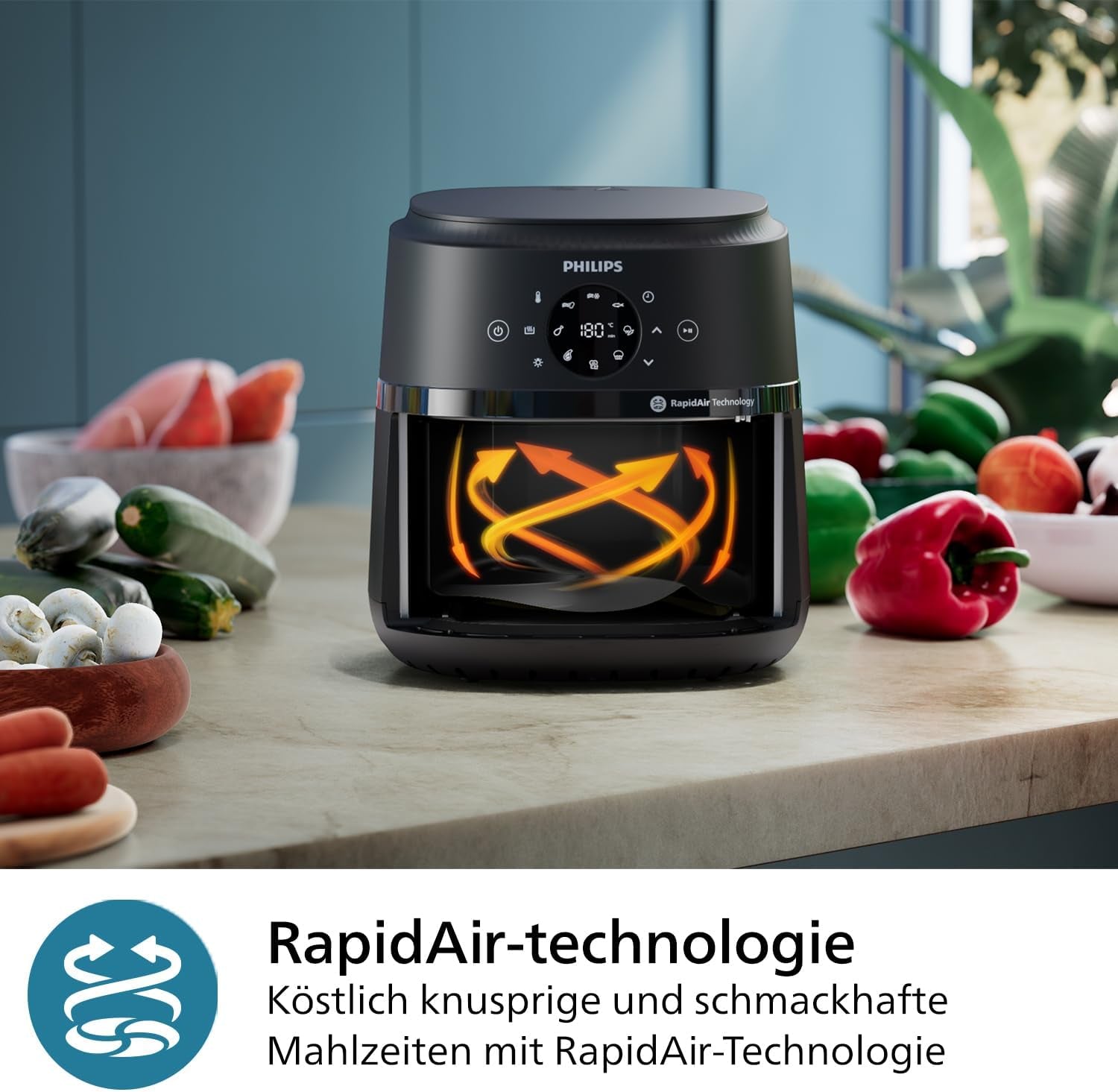 Philips Airfryer řady 2000 4,2 l – digitální dotykový displej, 13 možností vaření, 9 přednastavených funkcí, až o 90 % méně tuku s technologií Rapidair, příkon 1 500 W Spotřebiče Naty Shop