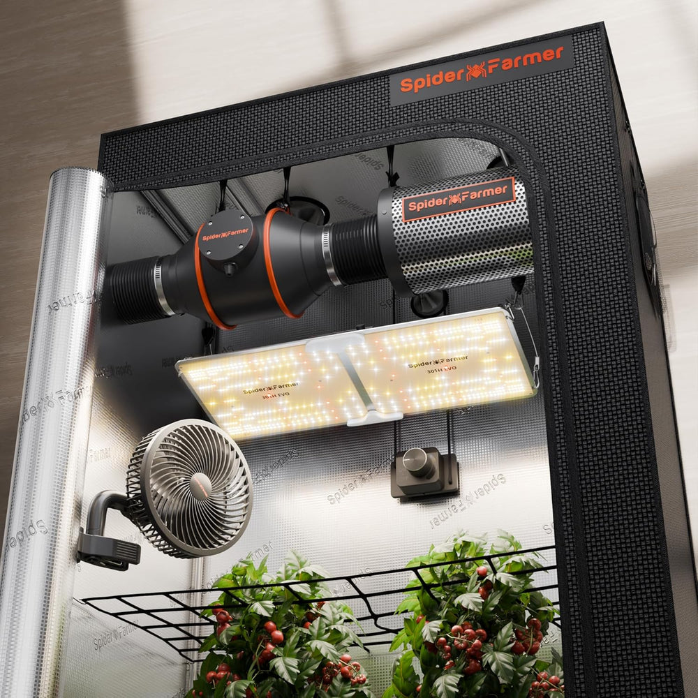 Spider Farmer SF1000 Full Spectrum Stmívatelné LED růstové světlo, Dioda Samsung LM301H EVO, 70x70x160cm sada Full Grow stanu, sada hydroponického pěstebního stanu, ventilační systém