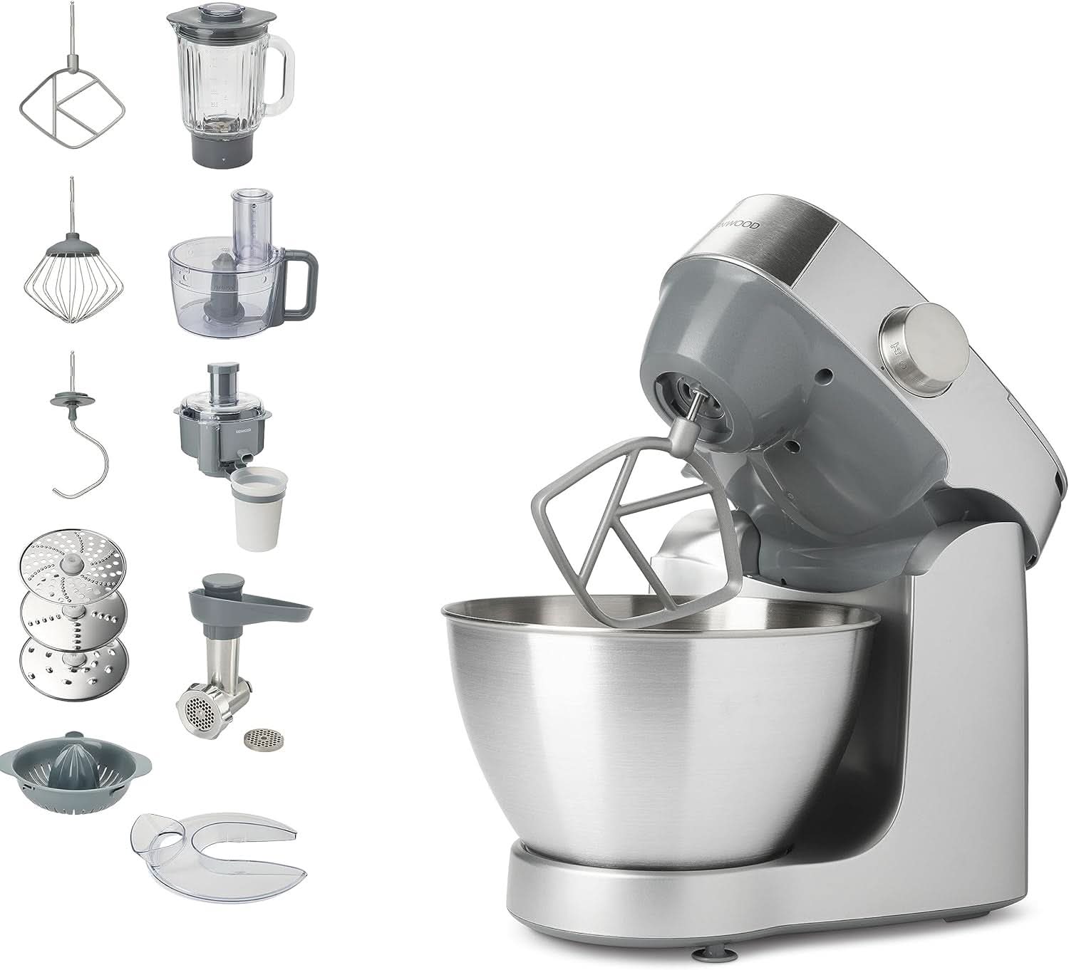 Kenwood Prospero+ KHC29A.R0SI Küchenmaschine, 4,3 L Edelstahlschüssel, Inkl. 10-Teiligem Zubehör-Set Mit Fleischwolf, Glas-Mixer, Zitruspresse, Entsafter Und Mehr, Inkl. Easyweigh Waage, 1000W, Silber Matka a dítě Naty Shop Silber Inkl. 9 Příslušenství