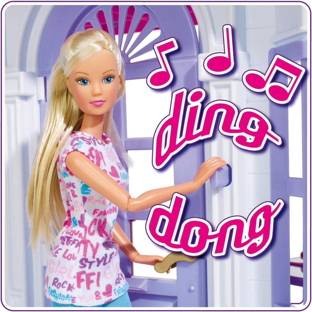 Simba 104661996 - Steffi Love Dreamhouse, velký domeček na hraní, 4 pokoje, BEZ LOUTEK, 84 cm vysoký, dvě patra, funkční zvonek, skládací domečky pro panenky Naty Shop