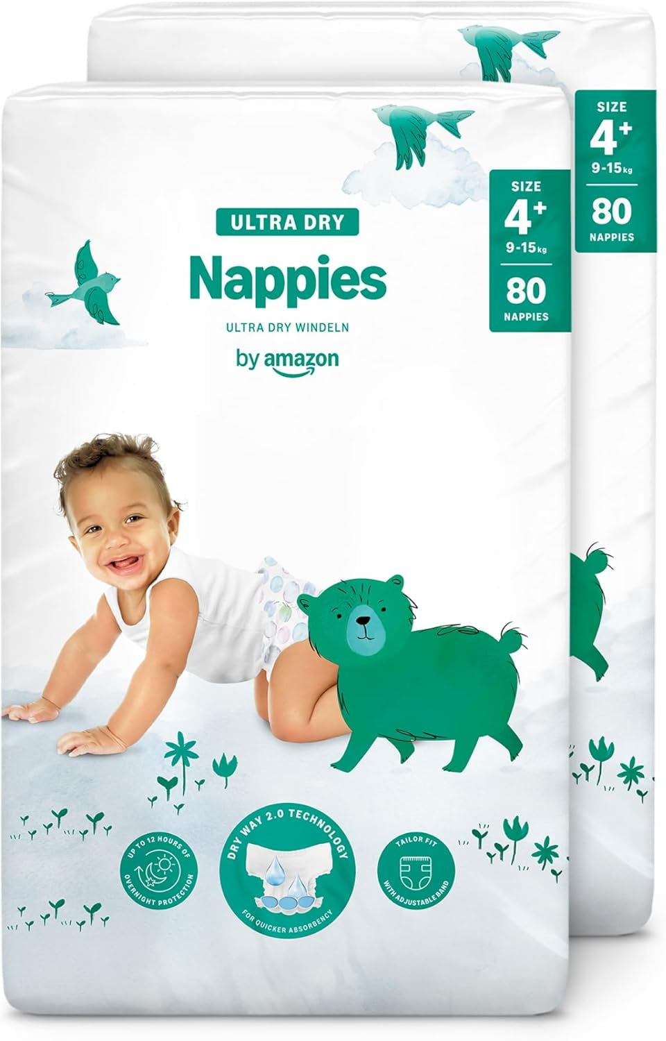 Ultra suché plenky Amazon, velikost 3 (4-9 kg) – měsíční krabička, bílá, počet 172 (2 balení po 86) (dříve Mama Bear, identický produkt)