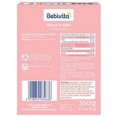 Sáčky s broskvovými jablky – 16 balení (4 balení, každé 4 x 90 g), bez přidaného cukru, bez lepku, veganské, ideální pro děti od 5 měsíců, ideální s sebou