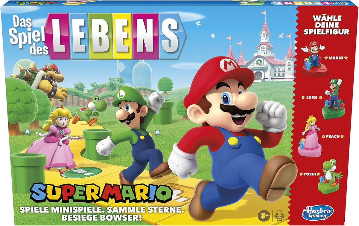 Desková hra Hasbro The Game of Life Super Mario pro děti od 8 let, hrajte minihry, sbírejte hvězdy a bojujte s Bowserem