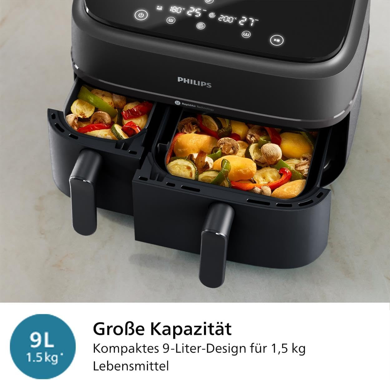 Philips Airfryer Dual Basket 3000 Series, 9L, 2 koše, 2 nádobí připravené současně, technologie Rapidair plus horkovzdušné spotřebiče Naty Shop