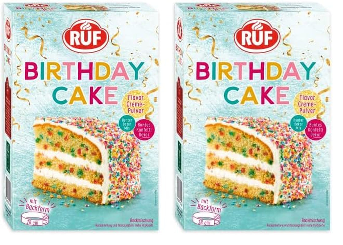 RUF Birthday Cake, Geburtstagskuchen, Schicht-Torte Aus Rührteig Und Konfetti-Streusel, Tortencreme Und Buntem Dekor-Mix, Für Kindergeburtstag, Familienfeier, Einschulung, 1X425G Glazuri si Decor Naty Shop 425 G (2Er Pack)
