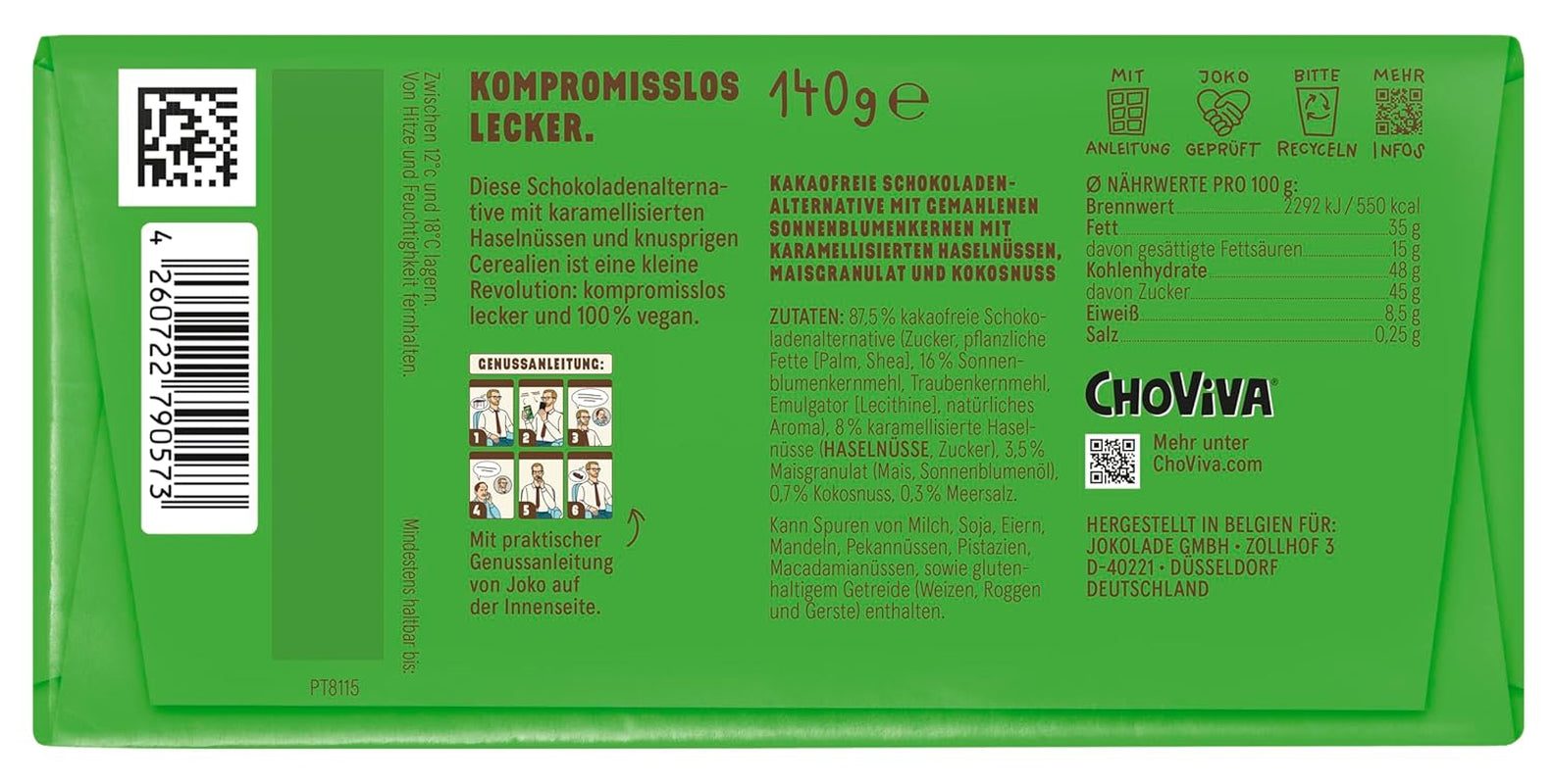 JOKOLADE 12 tyčinek x 140g Ekonomické balení | S karamelizovanými arašídy a křupavými cereáliemi | Veganské a bez kakaa