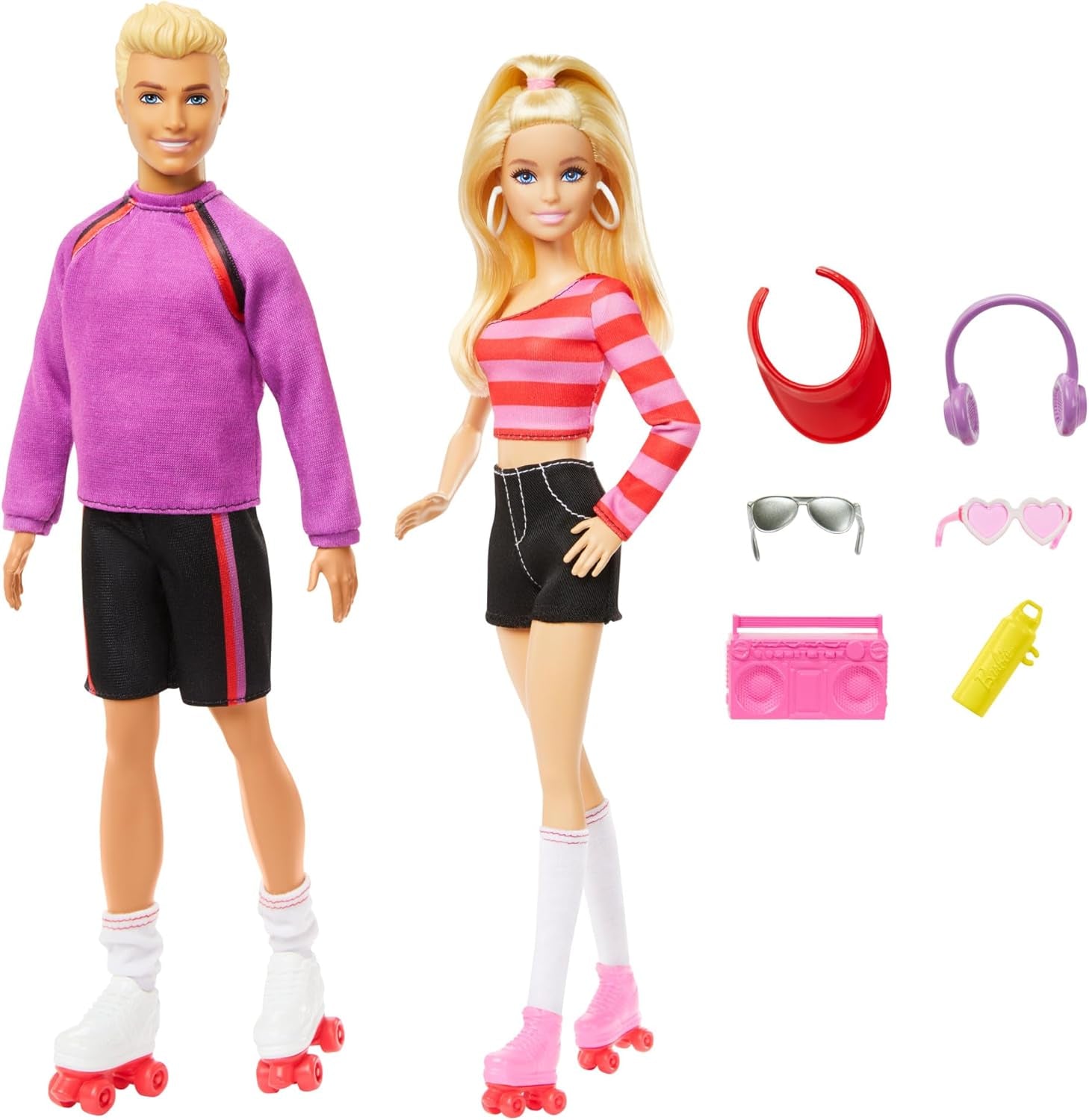 Barbie Fashionistas-Set mit 2 Modepuppen und 6 Zubehörteilen, Barbie und Ken Rollschuh-Modepuppen, Sammelfiguren zum 65. Jubiläum, HXK90