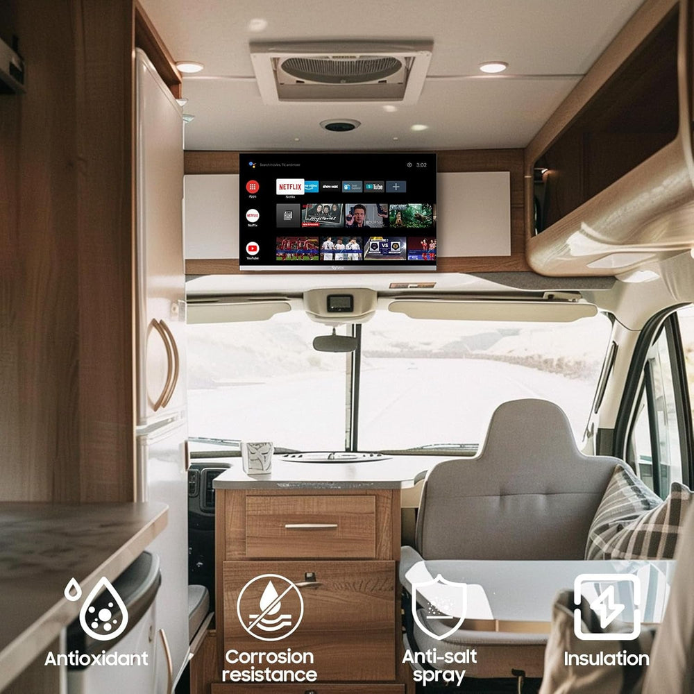 Televizor SYLVOX de 12 volți, televizor de camping de 22 de inci, televizor inteligent Android 1080P cu player DVD integrat, tuner triplu WiFi Bluetooth alimentat DC/AC fără ramă pentru autorulote, camioane, caravane, autoutilitare și bărci
