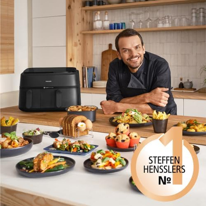 Philips Airfryer Dual Basket 3000 Series, 9L, 2 koše, 2 nádobí připravené současně, technologie Rapidair plus horkovzdušné spotřebiče Naty Shop