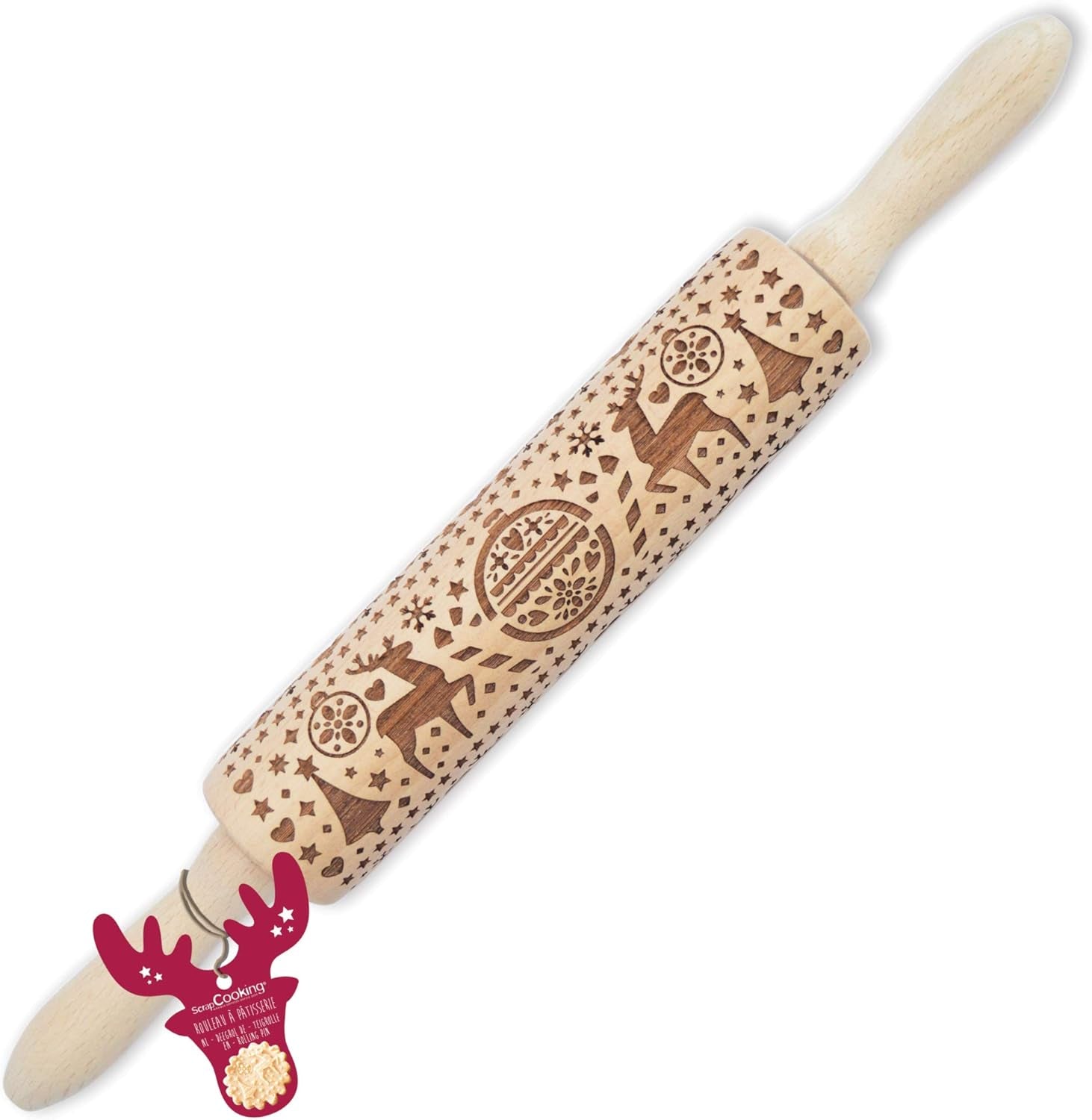 Vaření šrotu Teigrolle aus Holz "Xmas" mit weihnachtlichen Motiven – Prägerolle mit gepfragten Verzierungen für Kekse – dekorativní Zubehör – 5242
