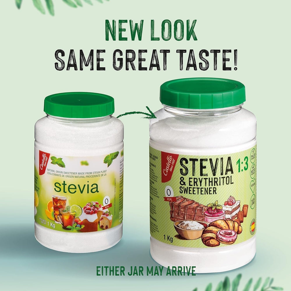 Stévie + Erythritol 1:3 Süßstoff | 1G = 3G Zucker | 100% Natürlicher Zuckerersatz - 0 kalorií - 0 Glykämischer Index - Keto Und Paleo - 0 Netto-Kohlenhydrát - Kein GVO - Castello od roku 1907-1 Kg Sladidla Naty Shop