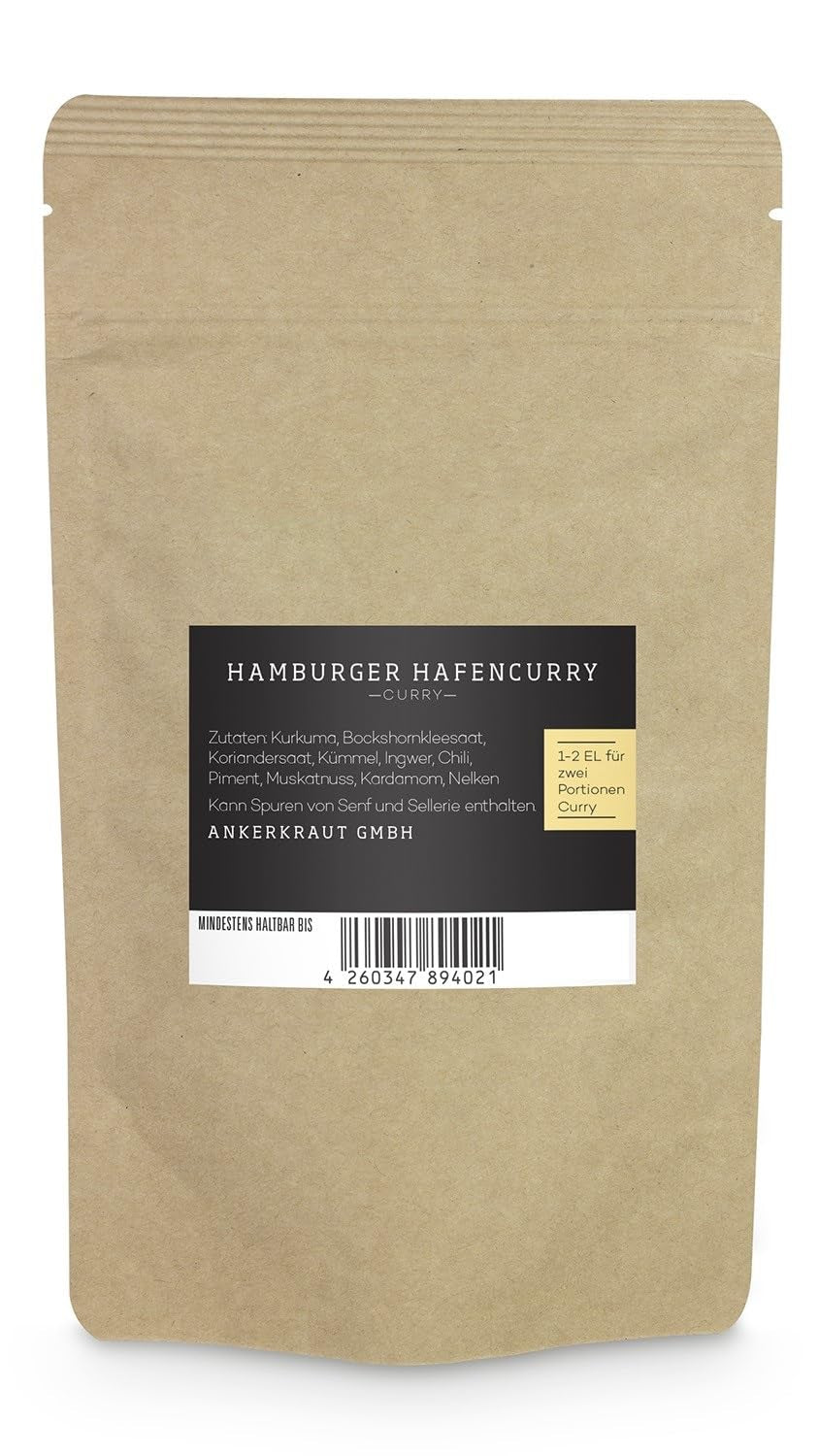 Ankerkraut Hamburger Hafencurry, Curry Gewürz ohne Salz, lecker würzen, einfach kochen, 150 g v aromadichten Beutel