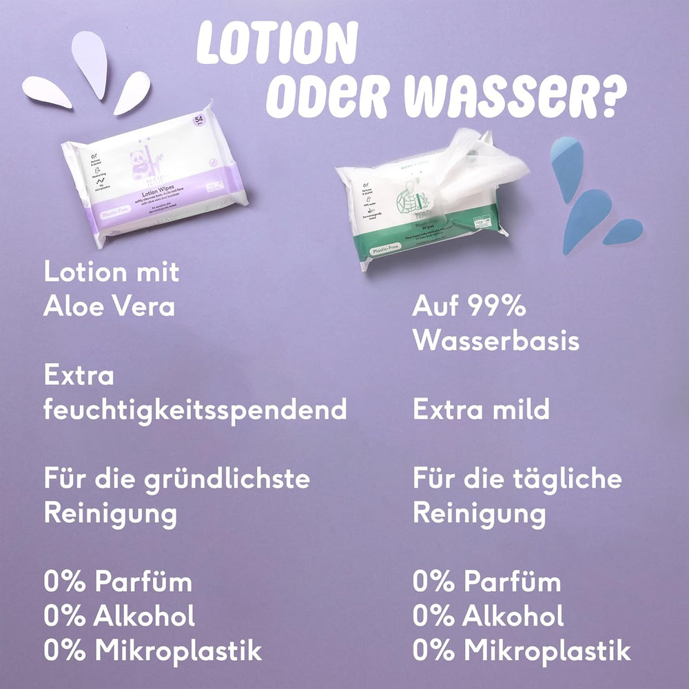 Naïf - Vlhčené ubrousky bez plastů - 864 kusů (16 balení po 54 ubrouscích) - Péče o dětský zadeček, tělo a obličej - 99% voda - 0% parfém a alkohol