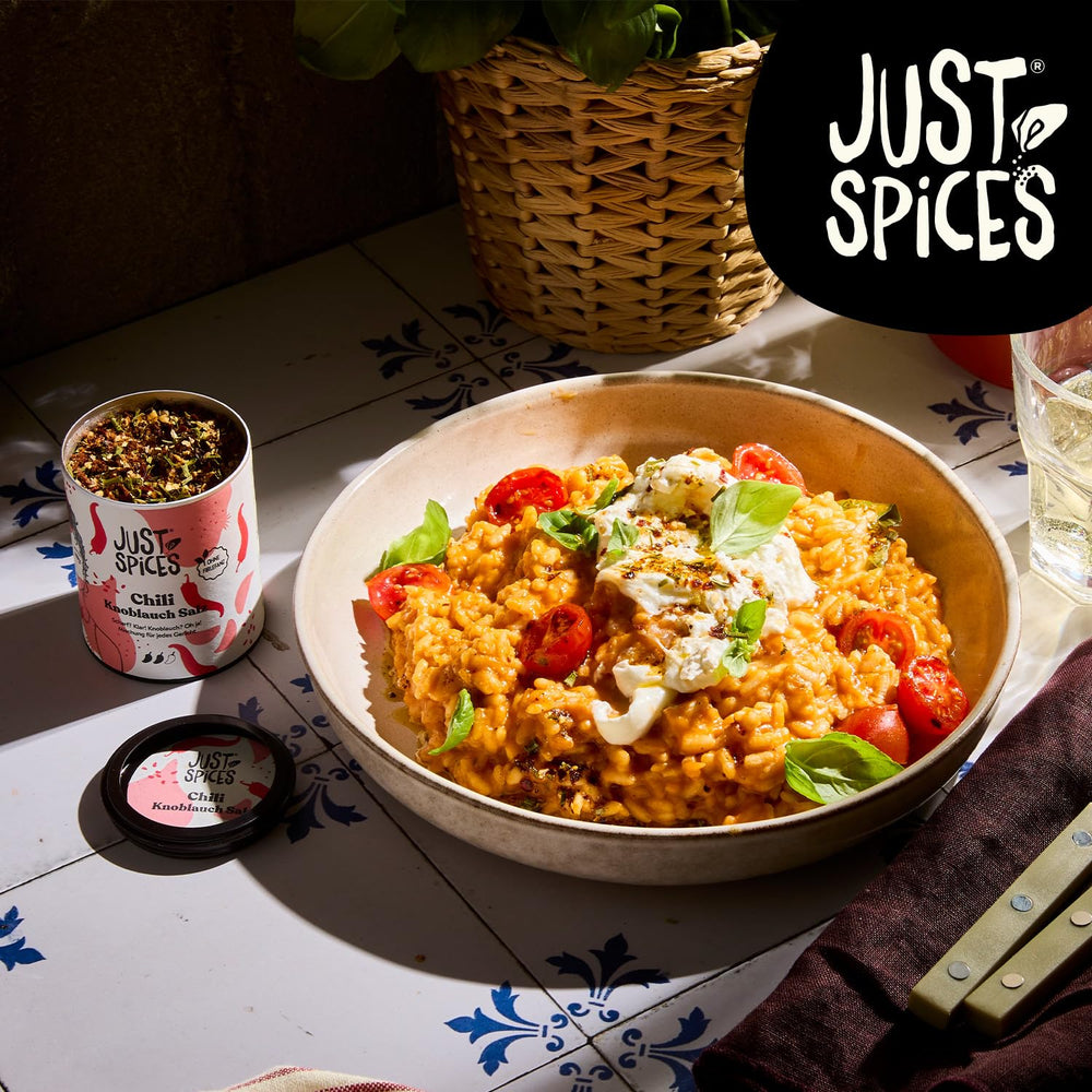 Just Spices Chilli česneková sůl I Gewürzmix, der zu allen Gerichten schmeckt I Gewürzdose, 55 g