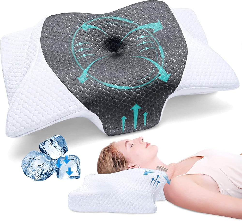 SAHEYER pernă pentru gât, pernă din spumă de memorie pernă laterală pentru dormit Pernă ergonomică ortopedică pentru susținerea gâtului Îmbunătățirea calității somnului Pernă pentru gât, 60 X 35,5 X 10/13CM Pernă de dormit cu față de pernă Perne ortopedice cervicale Naty Shop Alb + gri gheață 60 X 35,5 X 10/13Cm
