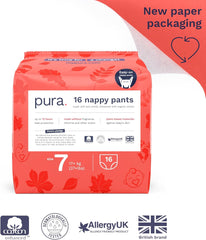 Ekologické kalhotky, velikost 7 (17kg+), 16ks, jednorázové spodní prádlo pro citlivou a alergickou pokožku, bez parfemace, boční stahování