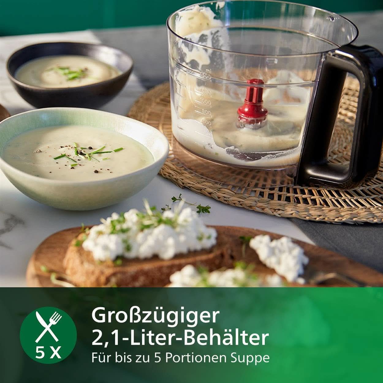 Philips Kompakte Küchenmaschine – 850 W, 31 funkcí, 2,1-litrový pohon, Powerchop, Edelstahlklinge (HR7530/10) Kitchen Naty Shop