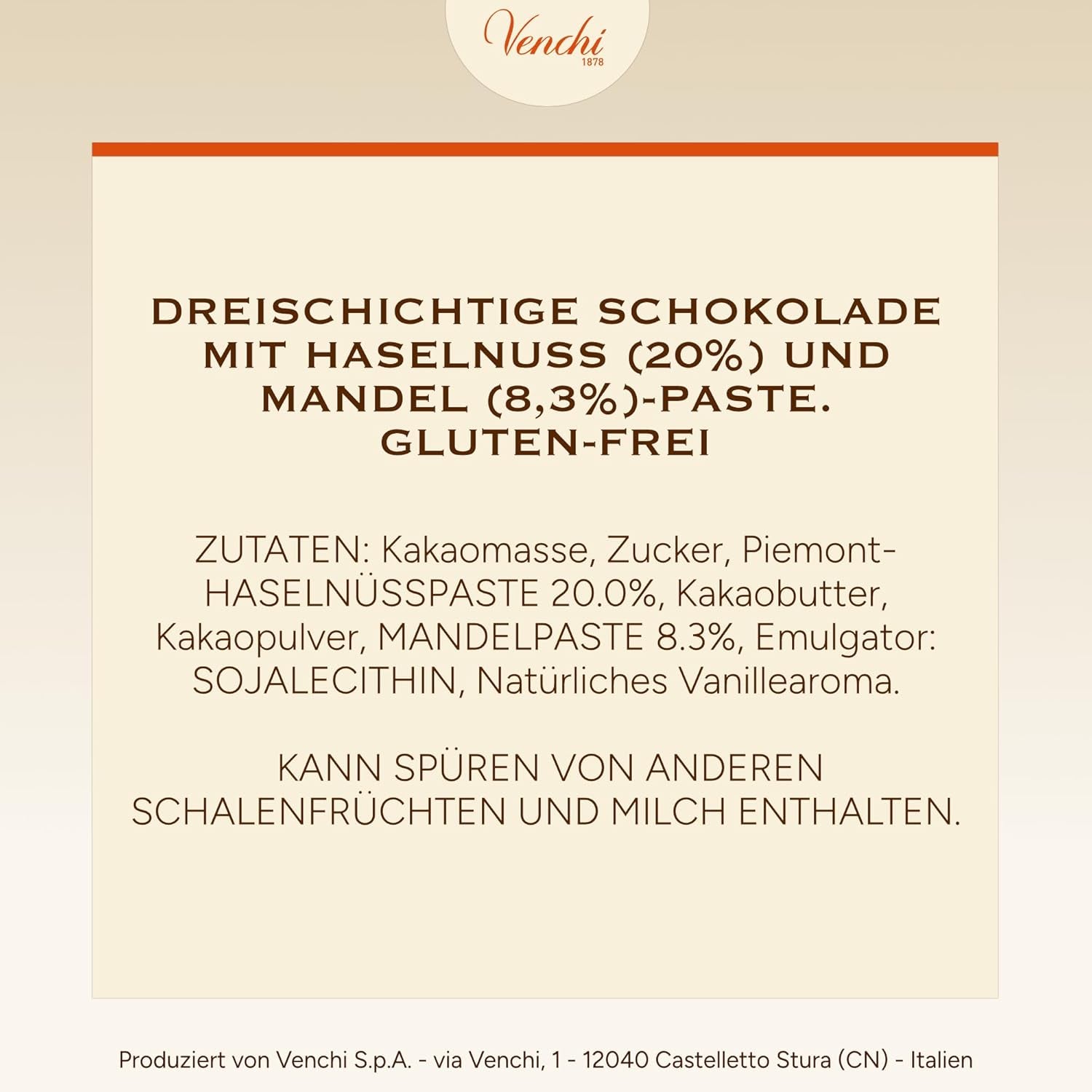 Venchi - Cremino Extra Black Chocolate - Hořká čokoláda s mandlovou pastou a "Piedmontese lesní lískové oříšky CHZO", 1 kg, bez lepku, bez barviv a bez konzervantů