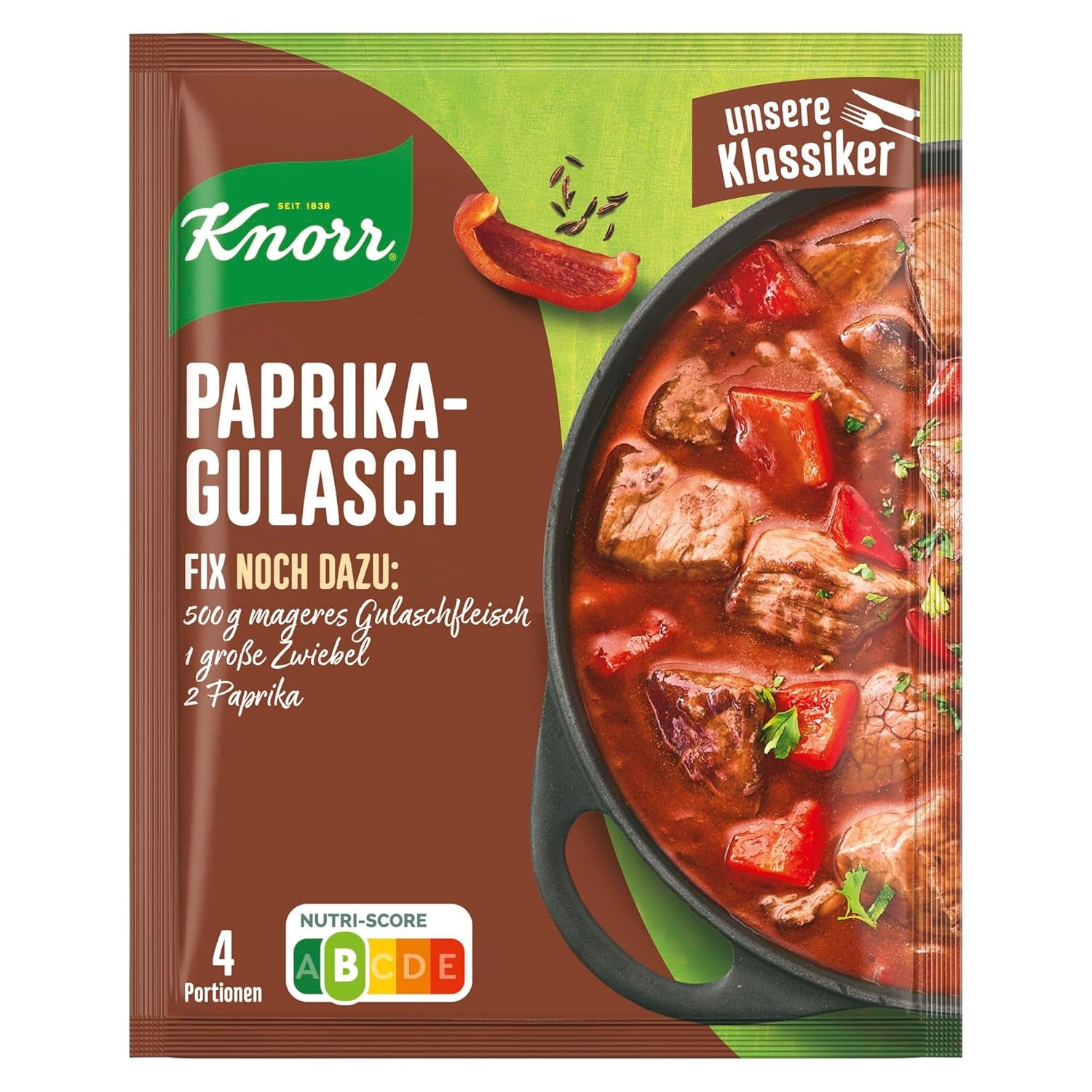 Knorr Fix Würzmischung Paprika-Gulasch für eine leckeres Fleischgericht mit natürliche Ingredient 4 Porce