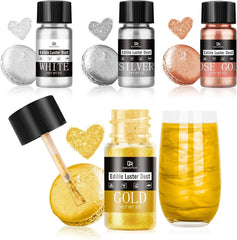 Set de sclipici comestibil - 4 culori metalice, pudră sclipici comestibilă - pudră fără gust pentru băuturi și prăjituri, pudră colorant alimentar pentru decorarea cocktailurilor, sclipici comestibil (5 g/sticlă)