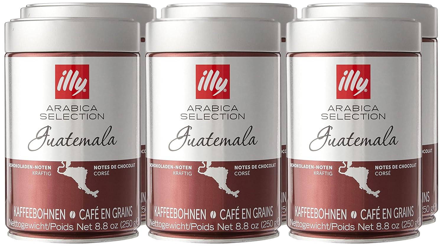 boabe de cafea illy, selecție de boabe de cafea Arabica, Guatemala, pachet de 6 (6 x 250 g)