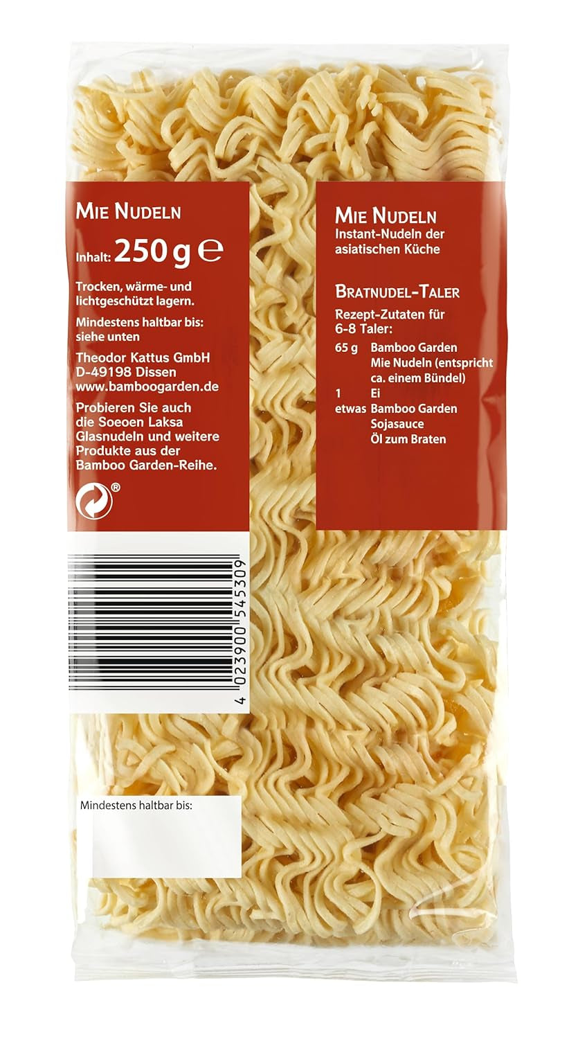 Bambusová zahrada - Mie Noodles | Instantní nudle pro asijskou kuchyni | Ideální pro wok pokrmy nebo polévky Vegani | 250g sáček