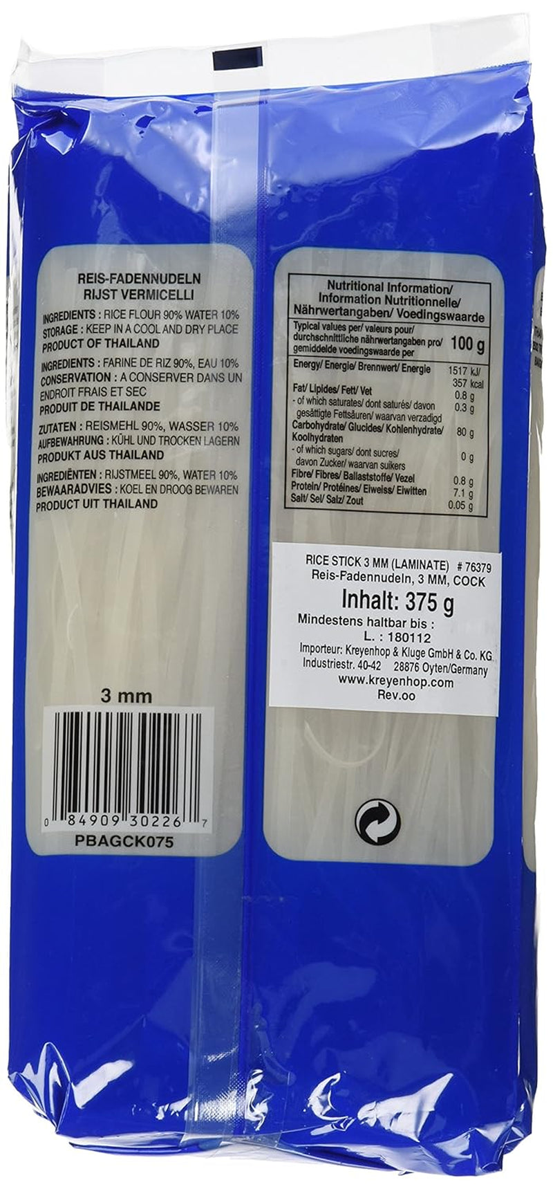 Kohout rýžové nudle, 3 mm, Grade 1 (1 balení x 375 g)