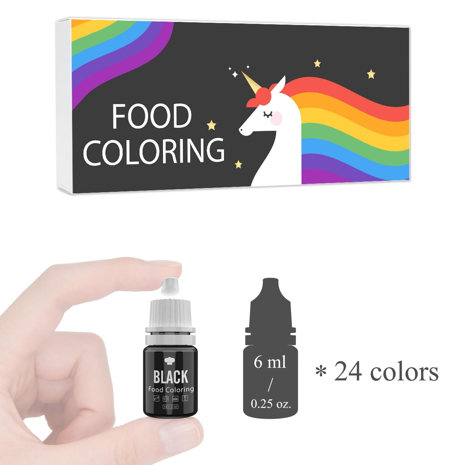 Potravinářské barvivo - 24 zářivých potravinářských barviv na pečení, zdobení dortů, polevu, sušenky, fondant a makarony - Tekuté potravinářské barvivo na výrobu mýdla a řemesla - 24 x 6 ml